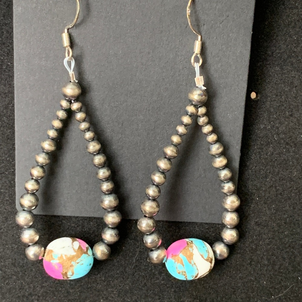 925 Sterling Silver Desert Pearl Cotton Candy Teardrop Earrings Southwestern